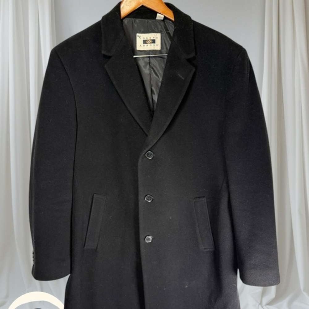 Joseph Abboud Black Wool Blend Overcoat Size 42